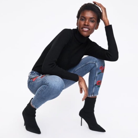 Zara Skinny Jeans Flowers Embroidered EUR 32 XS 0 - Picture 5 of 7